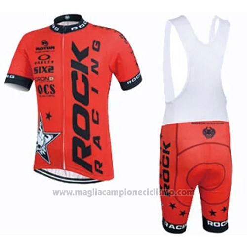 2015 Abbigliamento Ciclismo Rock Racing Nero e Arancione Manica Corta e Salopette